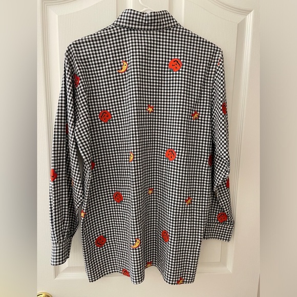 Vintage Casey Coleman Embroidered Halloween Gingham Long Sleeve Button Down - Picture 2 of 5